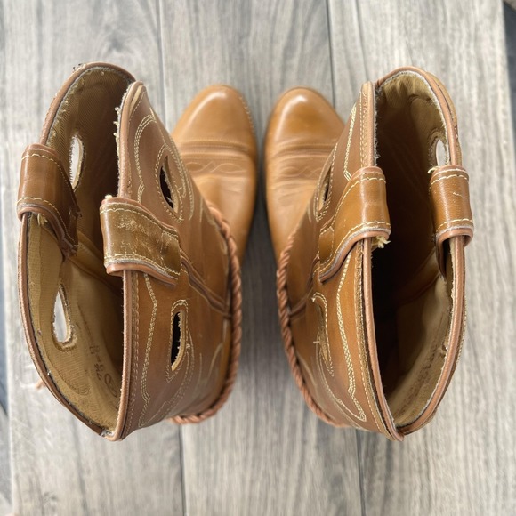 ACME Western Cowboy Boots Women 7.5 D Brown Leather Fringe Rope Stacked Heel USA - Picture 13 of 14